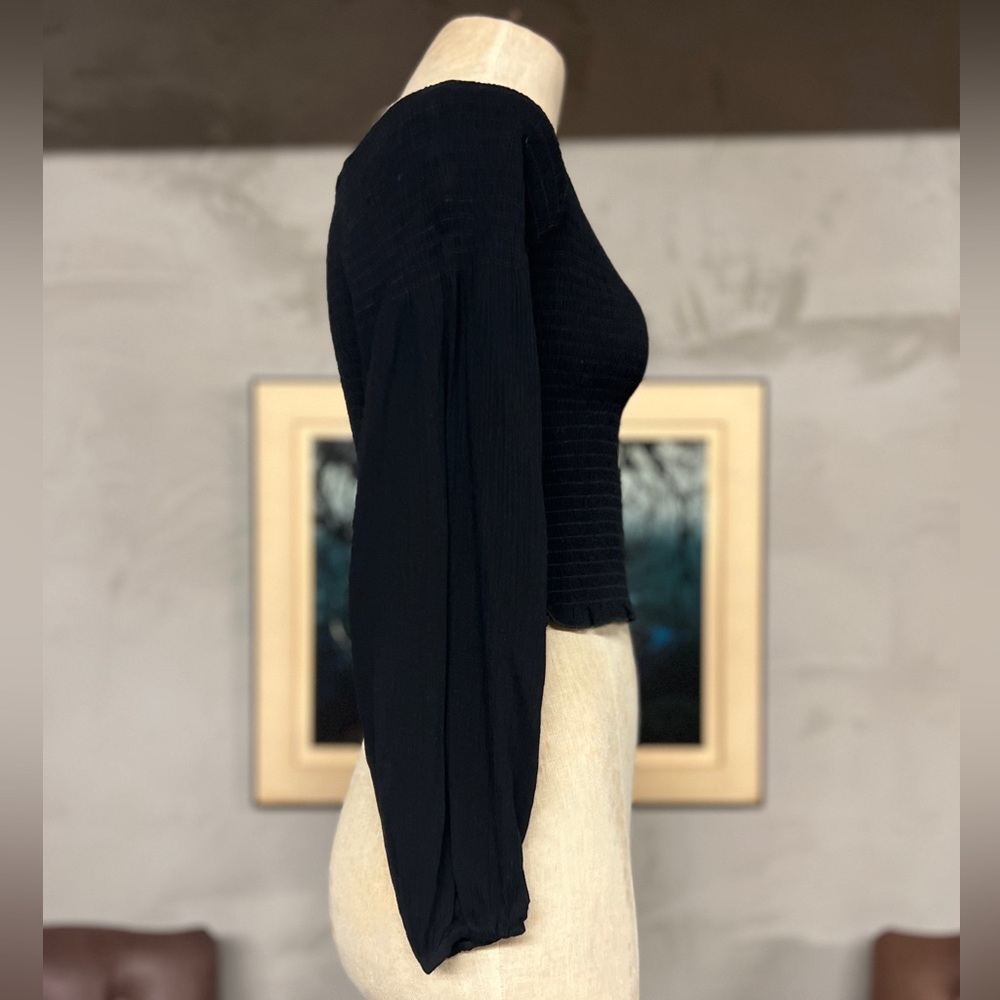NWT 2Bella black smocked long sleeve top - Picture 6 of 6